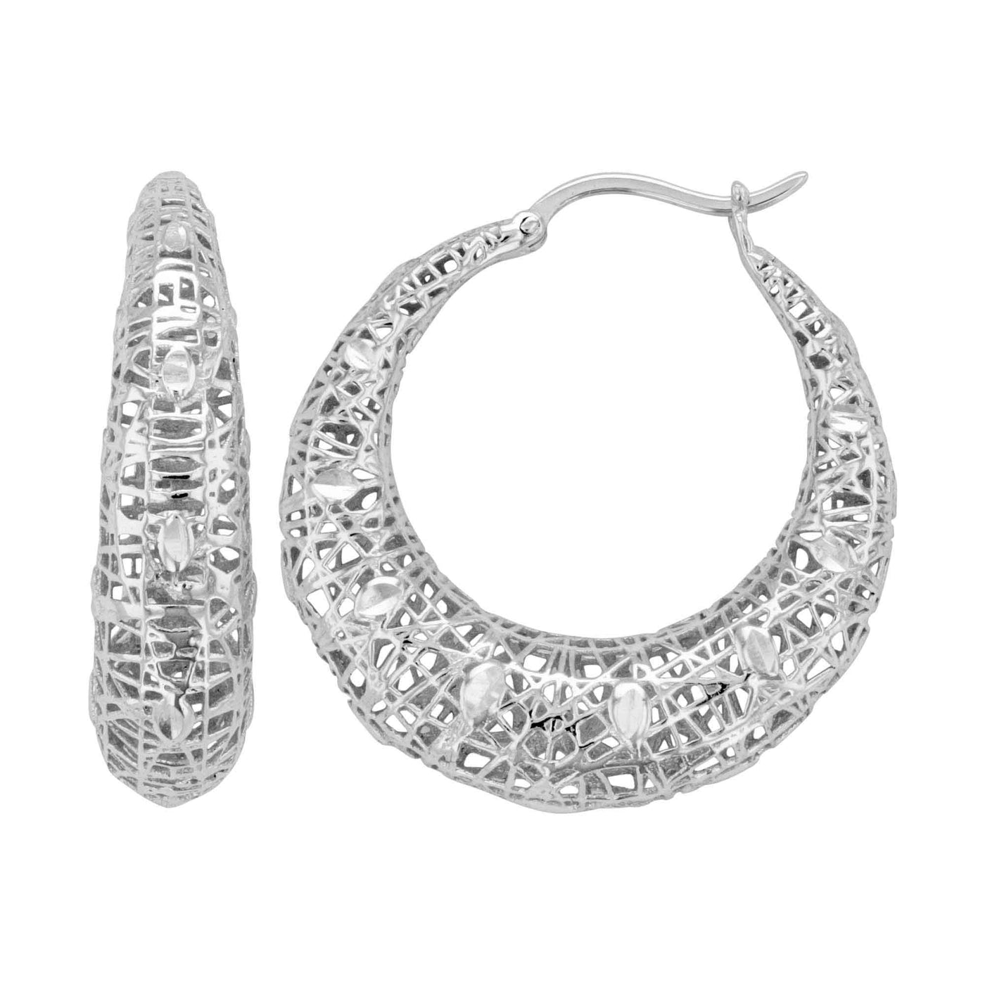 Rebecca Sloane Silver Diamond Cut 3D 6.5 X 25 Taper Hoop Earring