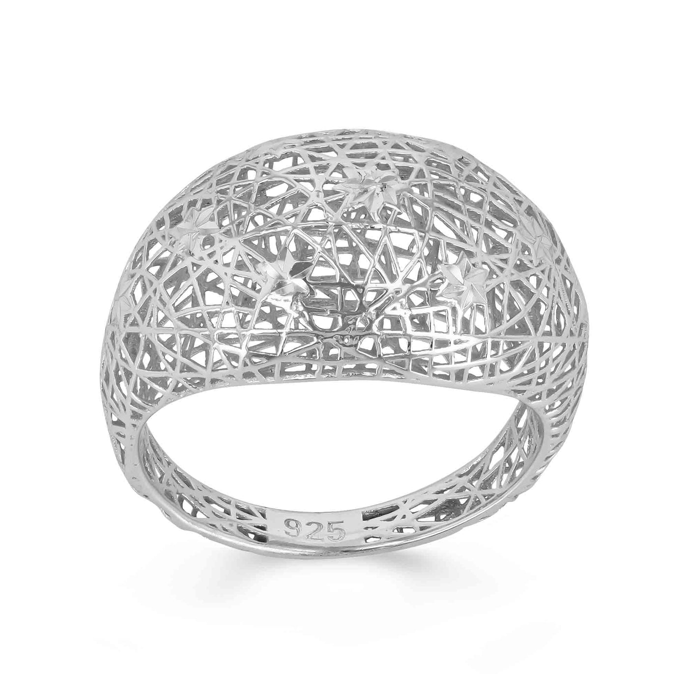 Rebecca Sloane Rhodium Plated Silver Diamond Cut 3D Domed Ring
