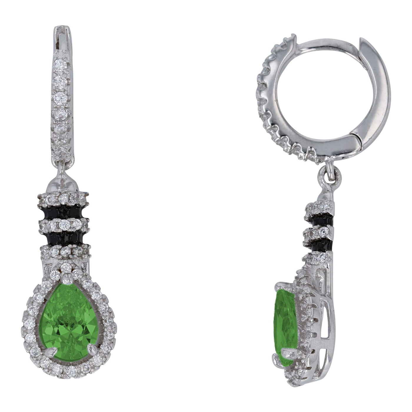 Rebecca Sloane Silver CZ Teadrop & Large Green CZ Dangle Earrings