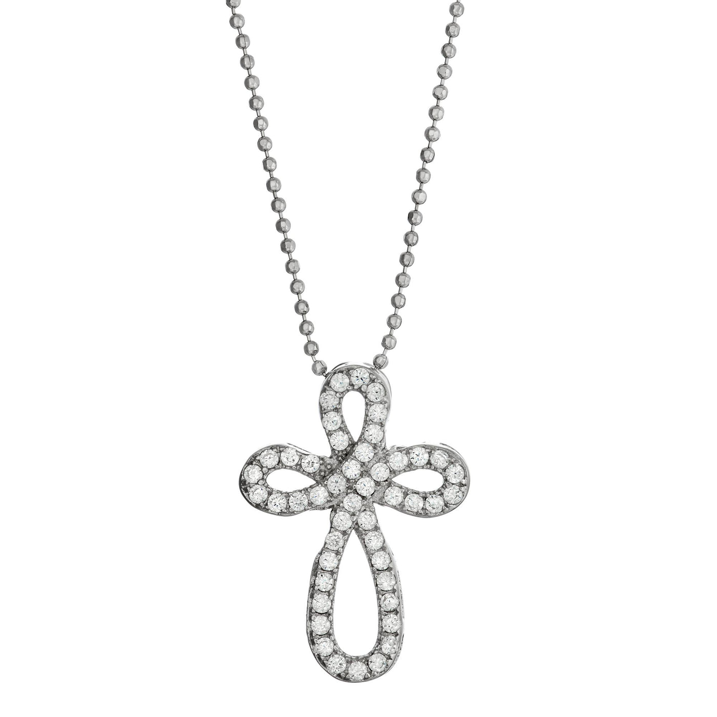 Sterling Silver Small Open Cross With Cz Pendant Necklace