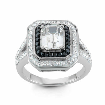 Rebecca Sloane Silver Square Ring With Two-Tone Crystal Elements
