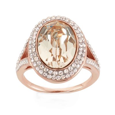 Rebecca Sloane Rose Gold Silver Oval Light Silk Crystal Ring