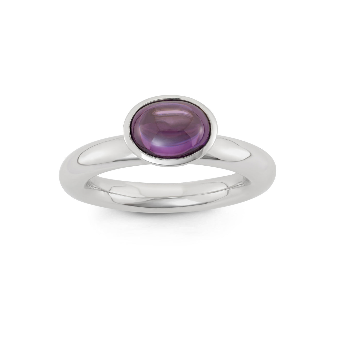 Rebecca Sloane Silver Ring With Amethyst Oval CZ Center Stone