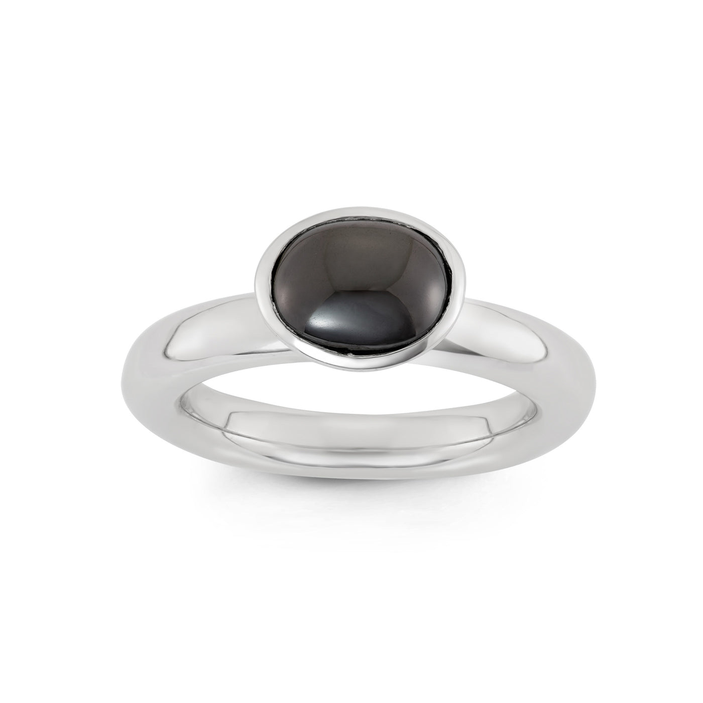 Rebecca Sloane Silver Ring With Black Oval CZ Center Stone