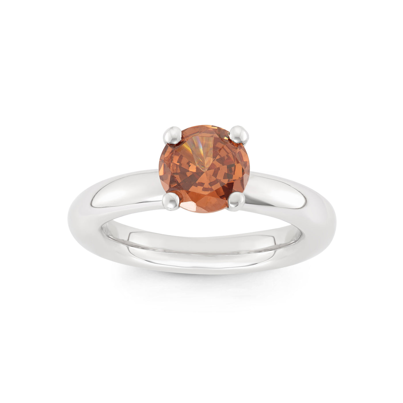 Rebecca Sloane Silver Ring With Faceted Amber Round CZ Center