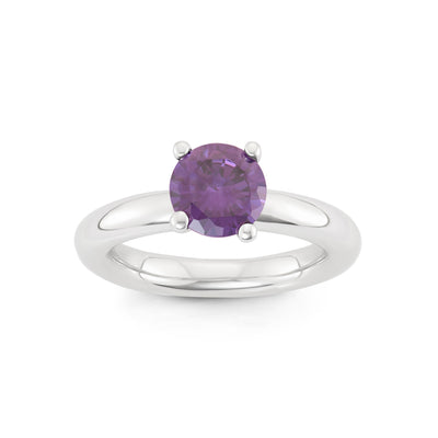Rebecca Sloane Silver Ring With Faceted Amethyst Round CZ Center