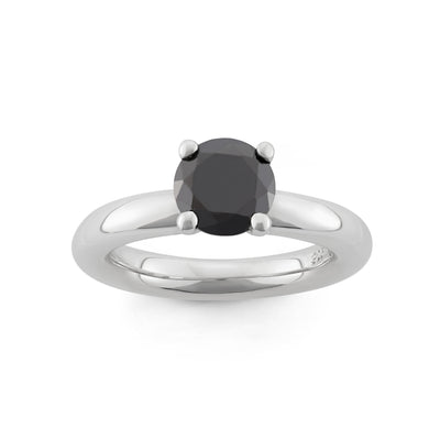 Rebecca Sloane Silver Ring With Faceted Black Round CZ Center