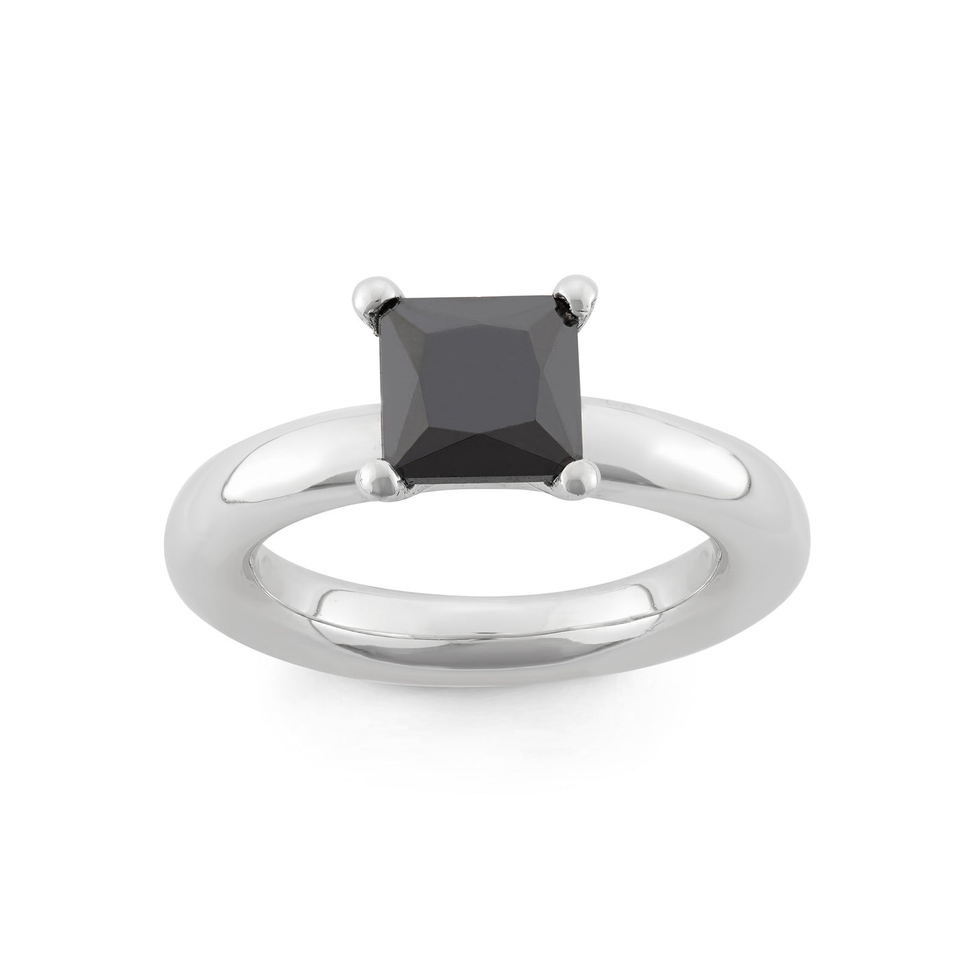Rebecca Sloane Silver Ring With Faceted Black Square CZ Center