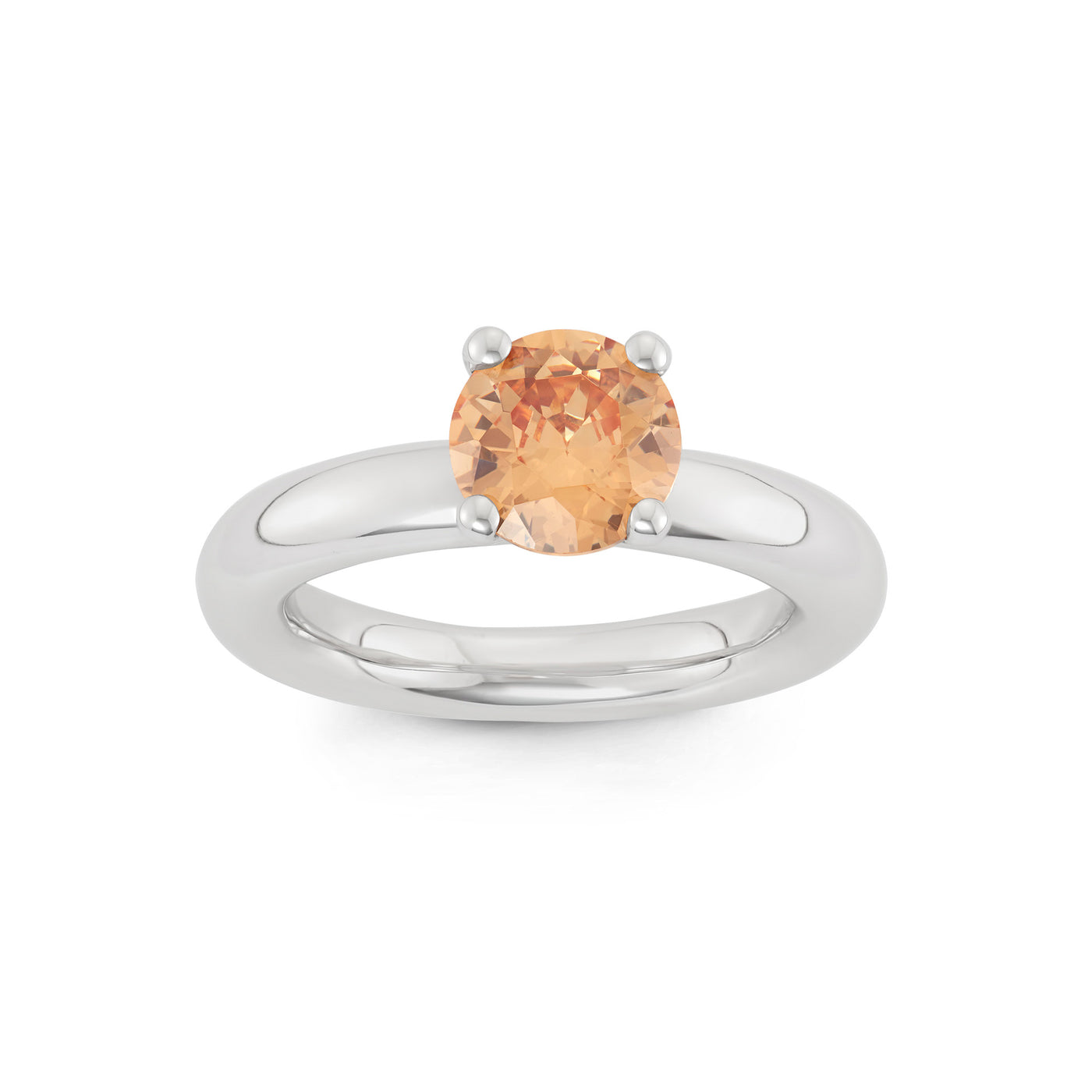 Rebecca Sloane Silver Ring With Faceted Champagne Round CZ Center