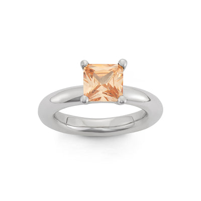 Rebecca Sloane Silver Ring With Faceted Champagne Square CZ
