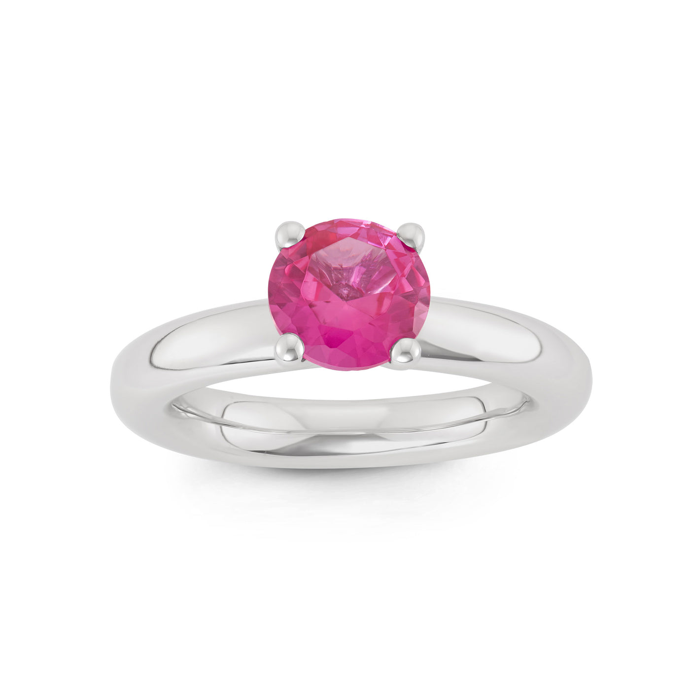 Rebecca Sloane Silver Ring With Faceted Magenta Round CZ Center