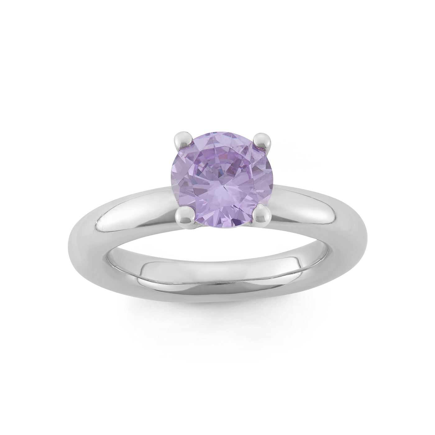 Rebecca Sloane Silver Ring With Faceted Violet Round CZ Center