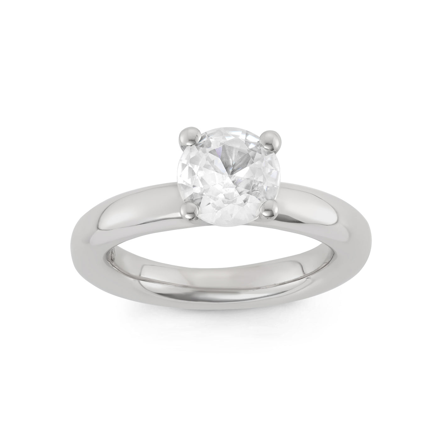 Rebecca Sloane Silver Ring With Faceted White Round CZ Center