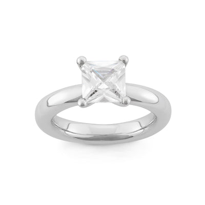 Rebecca Sloane Silver Ring With Faceted White Square CZ Center