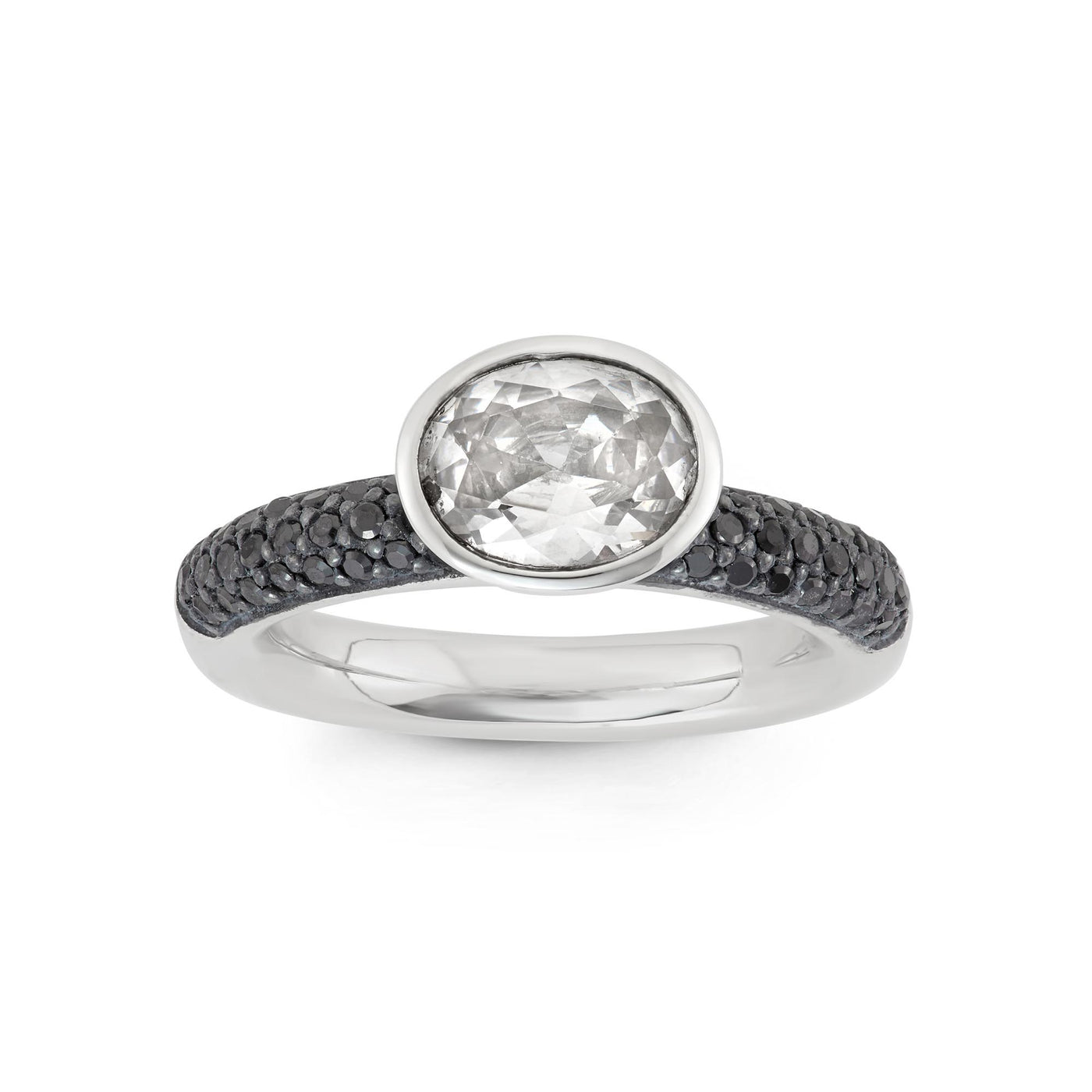 Rebecca Sloane Silver Ring With Pave Black CZ and White CZ