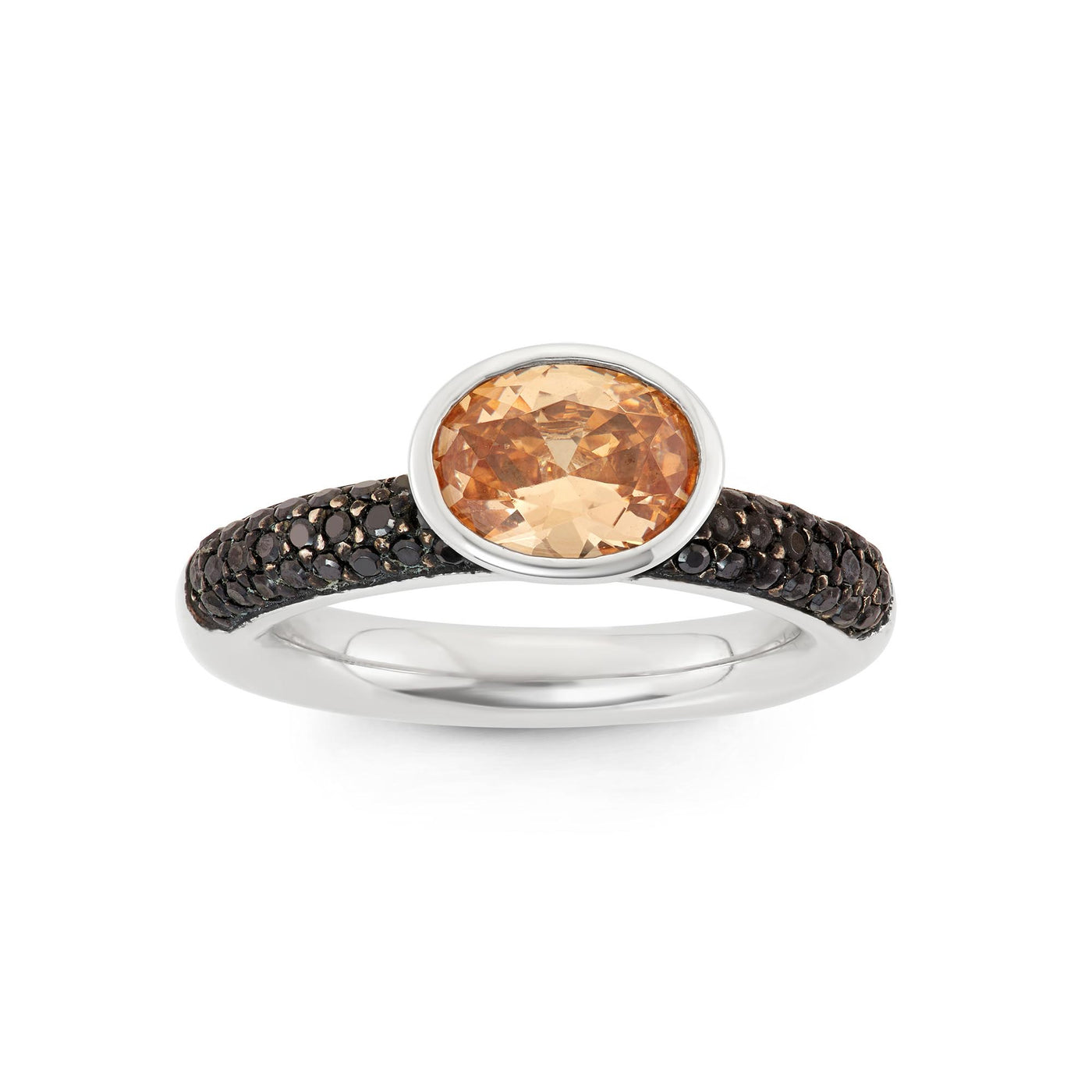 Rebecca Sloane Silver Ring With Pave Champagne and Champagne CZ