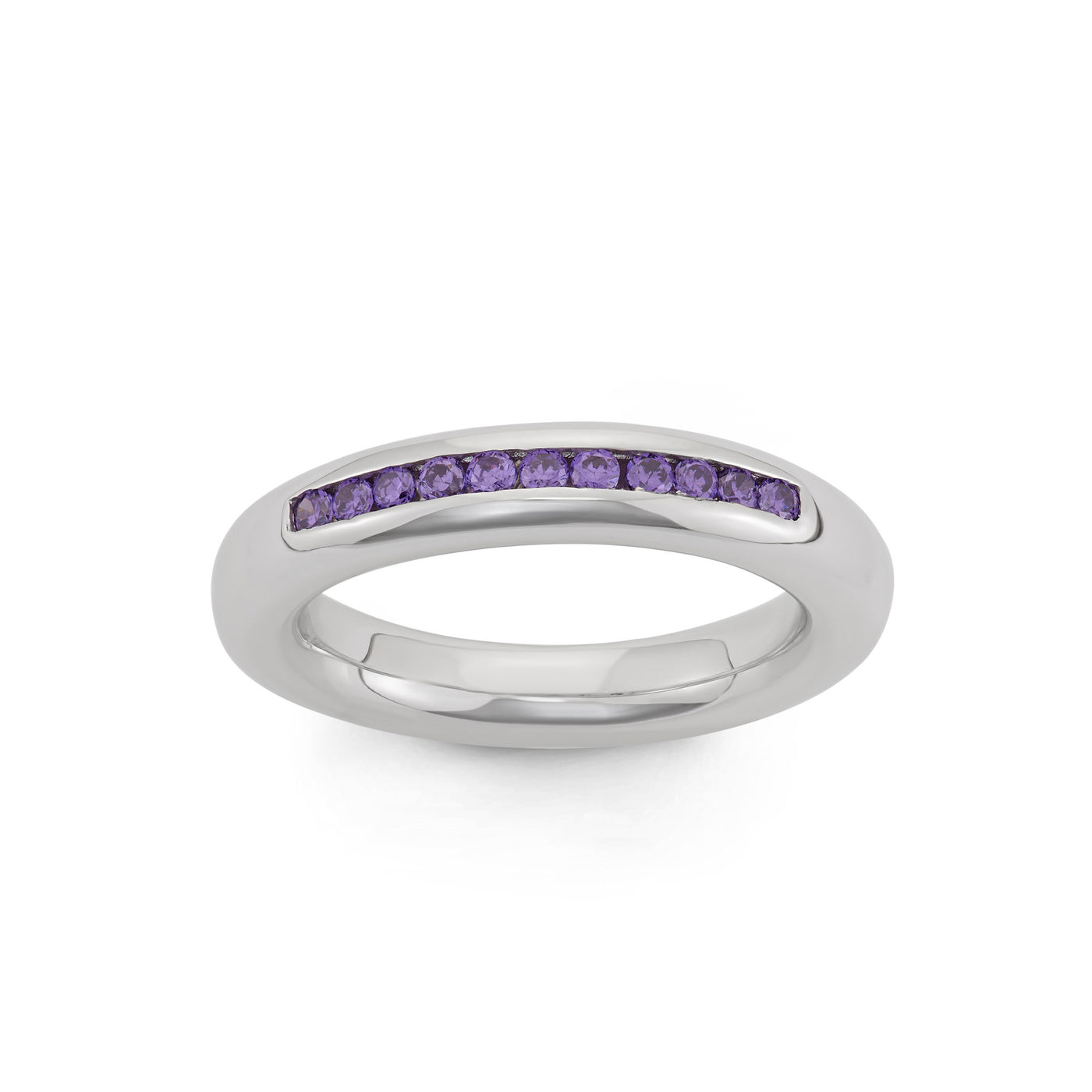 Rebecca Sloane Silver Spinning Ring With Row Of Purple Set CZ