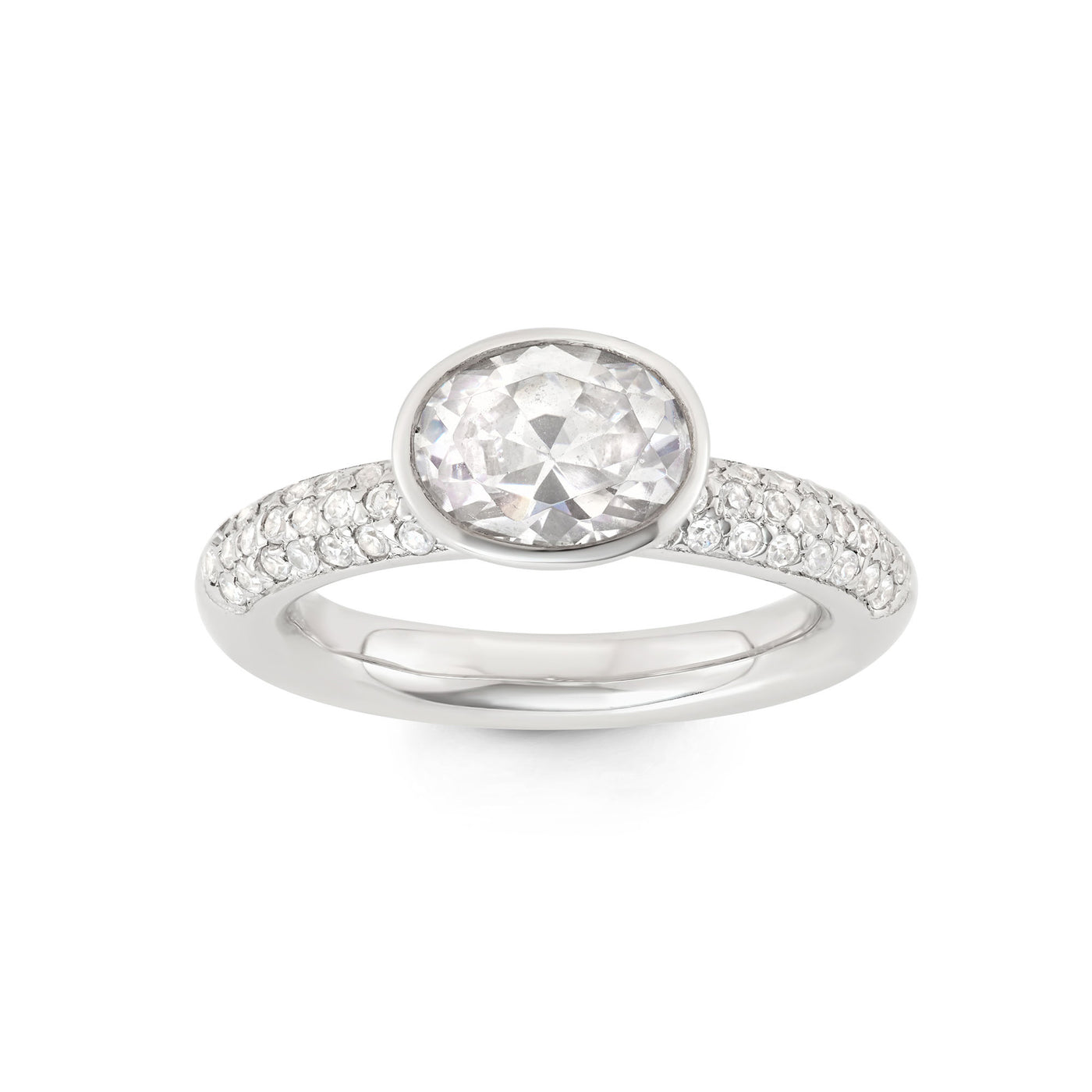 Rebecca Sloane Silver Ring With White Pave CZ and White Oval