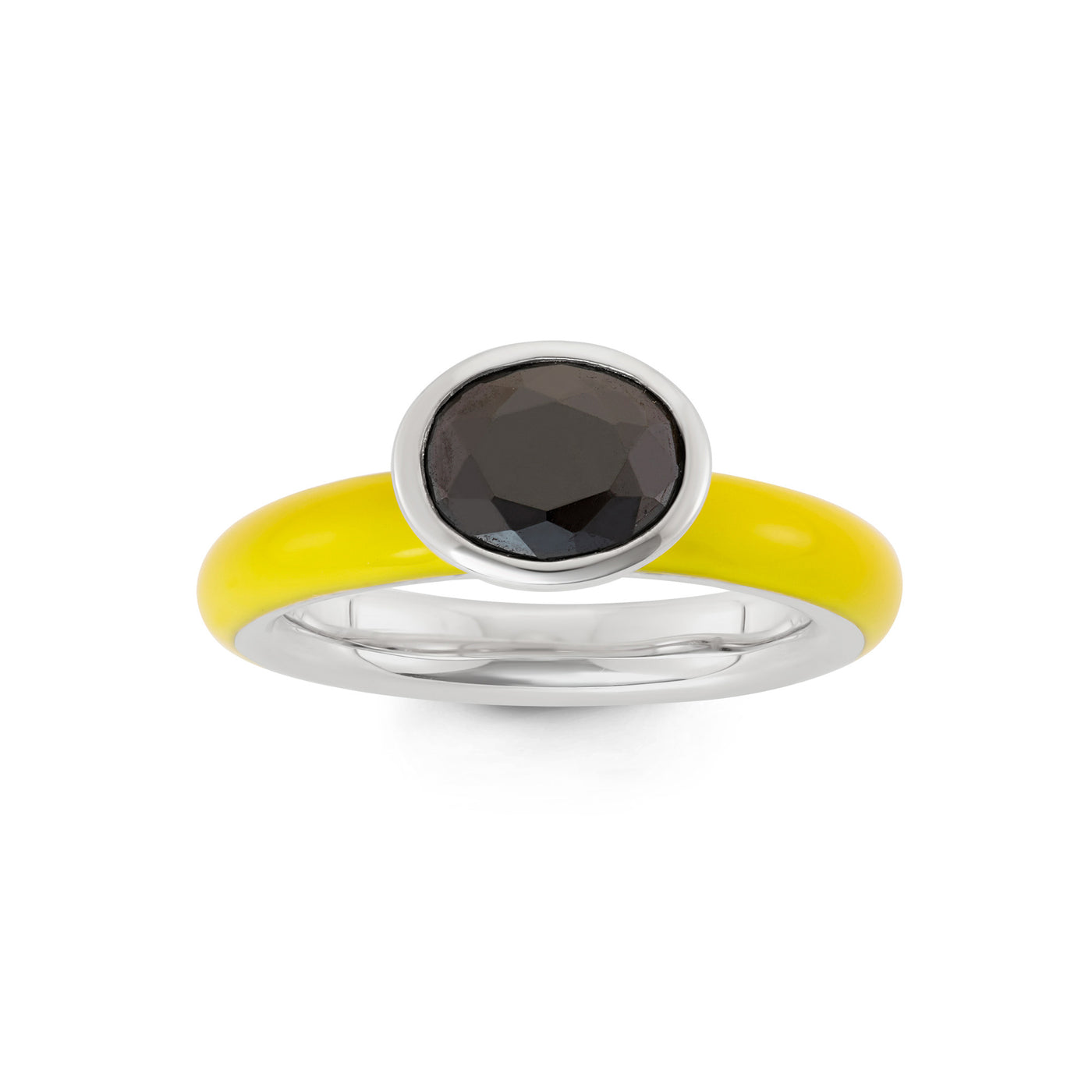 Rebecca Sloane Silver Ring With Yellow Lacquer and Black Oval CZ