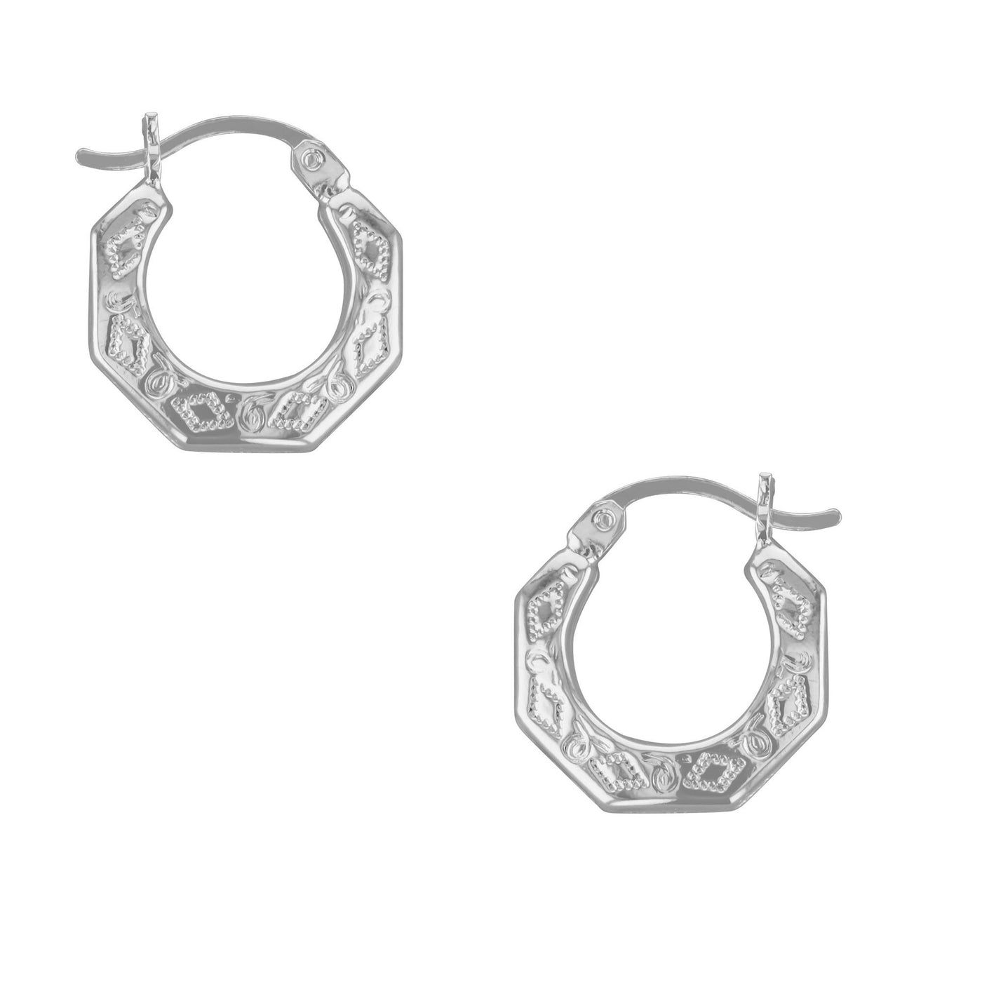 Sterling Silver Textured Geometric B2B Hoop Earring