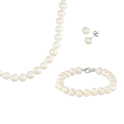 Rebecca Sloane White Pearl Necklace, Bracelet, Earring Set