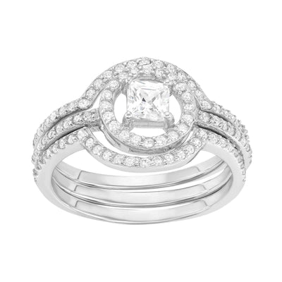 Rebecca Sloane Silver Triple Layered Circle Ring With CZ Stones